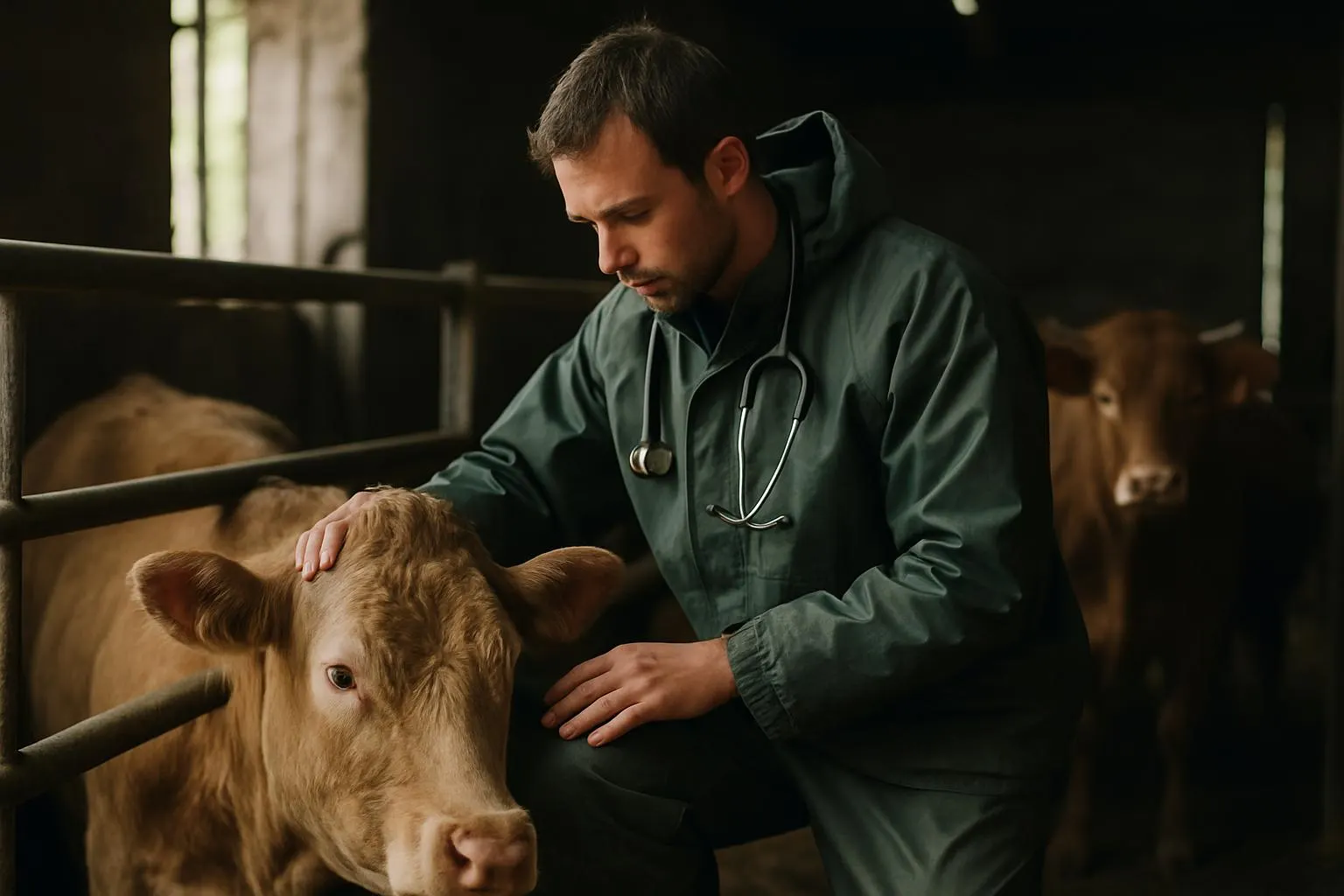 A vet working with livestock